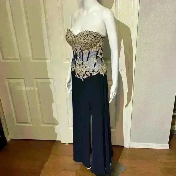 Glow By Colors Womens Corset Sequin Semi Sheer Strapless Jovani Evening Dress 6 - Picture 10 of 16